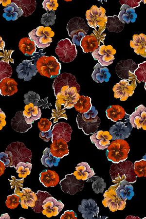 黑底花卉印花华亿平台图片