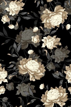 黑底花卉印花华亿平台图片