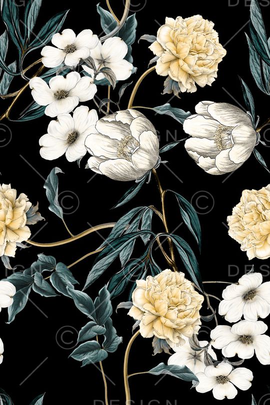 黑底花卉印花华亿平台图片