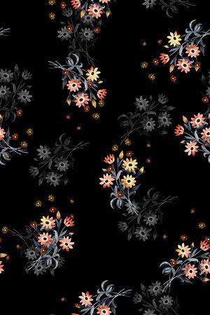 黑底花卉印花华亿平台图片