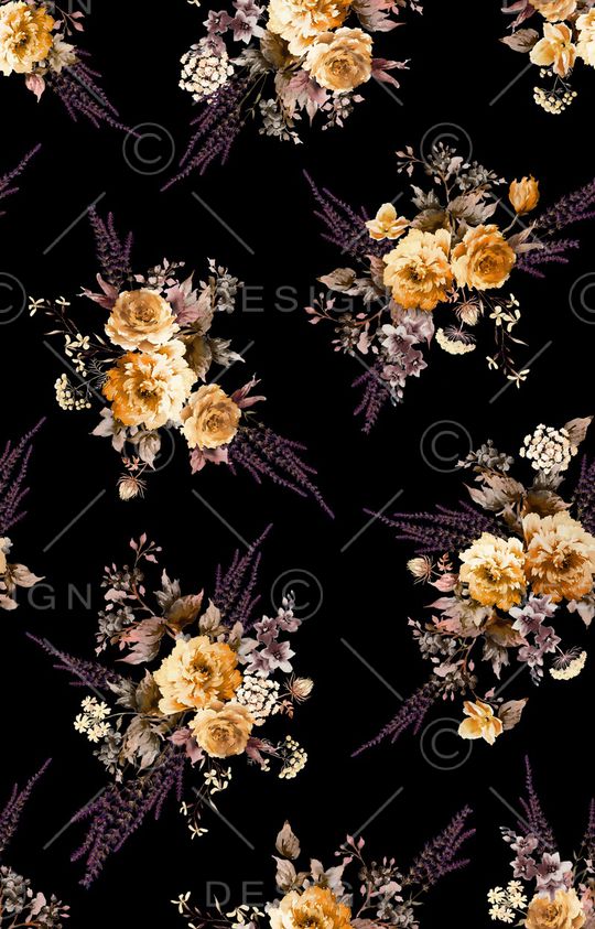 黑底花卉印花华亿平台图片