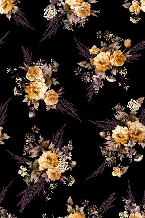 黑底花卉印花华亿平台图片