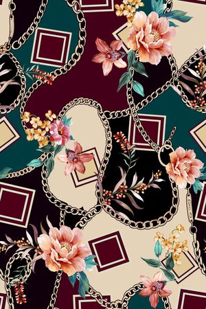 黑底花卉印花华亿平台图片