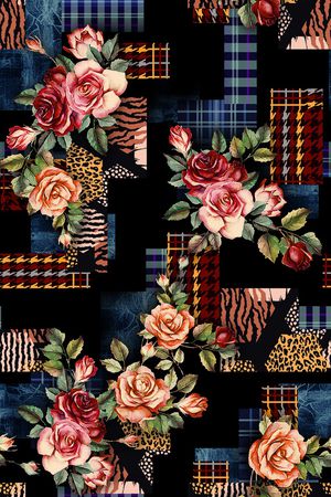 黑底花卉印花华亿平台图片