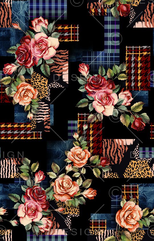 黑底花卉印花华亿平台图片