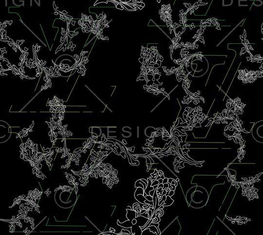 黑底花卉印花华亿平台图片