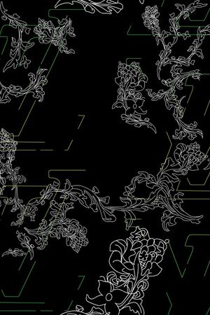 黑底花卉印花华亿平台图片