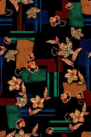 黑底花卉印花华亿平台图片