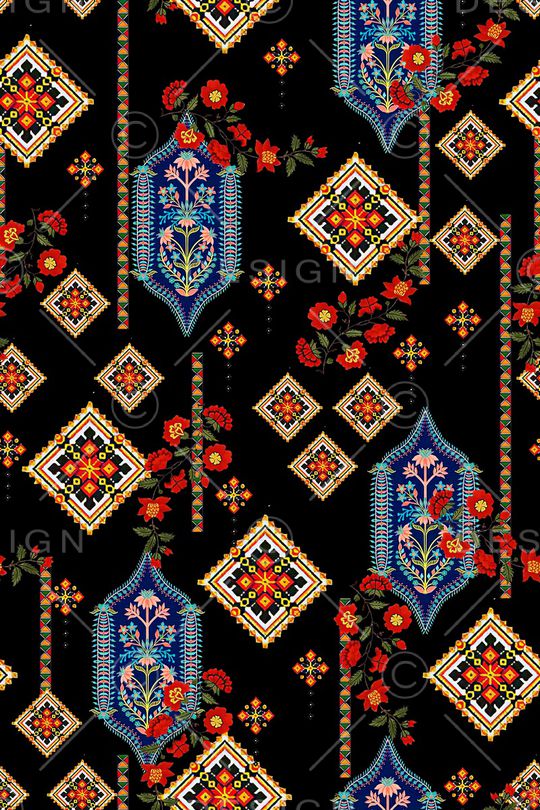 民族花卉印花华亿平台图片