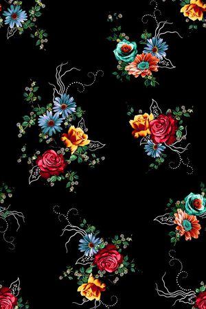 黑底花卉印花华亿平台图片