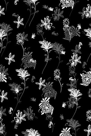黑底花卉印花华亿平台图片