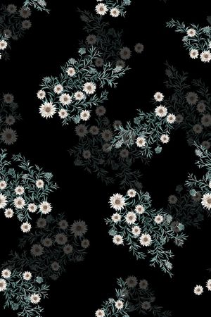 黑底花卉印花华亿平台图片