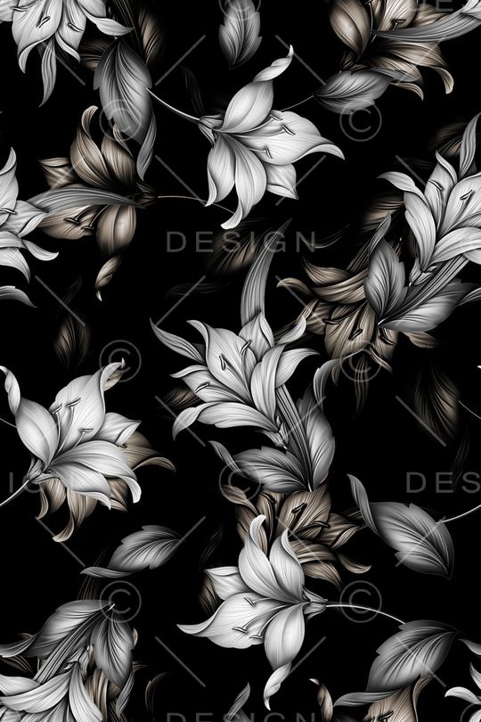 黑底花卉印花华亿平台图片