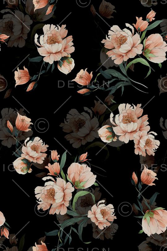 黑底花卉印花华亿平台图片