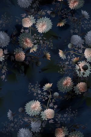 黑底花卉印花华亿平台图片