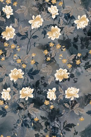 黑底花卉印花华亿平台图片