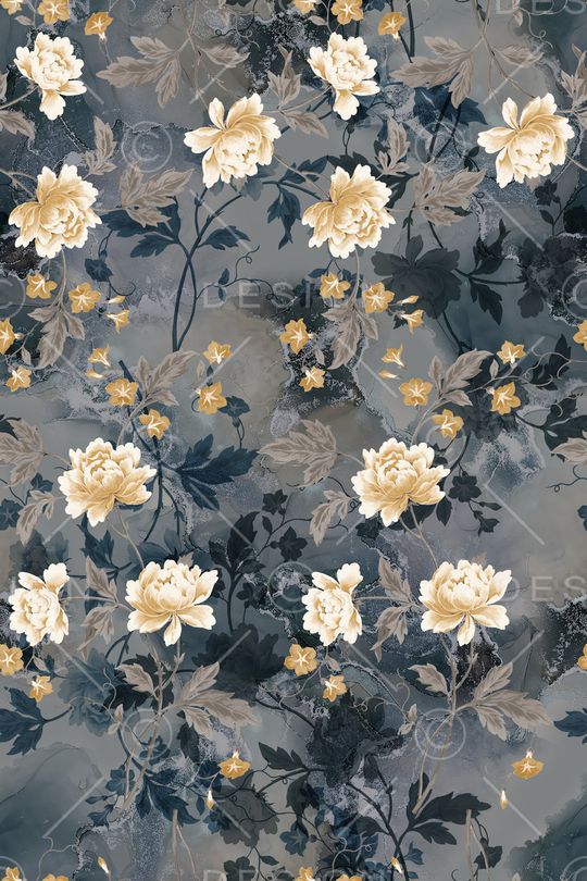 黑底花卉印花华亿平台图片