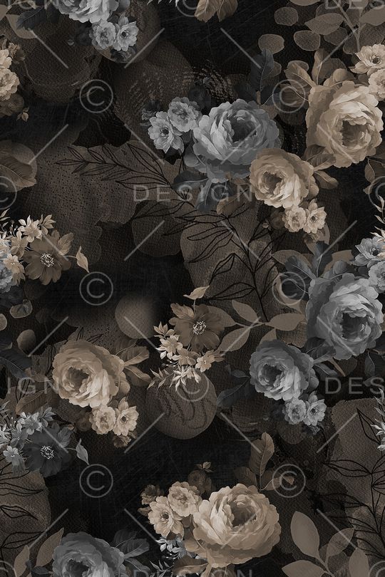 黑底花卉印花华亿平台图片