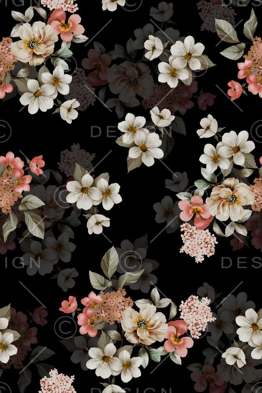 黑底花卉印花华亿平台图片