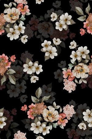 黑底花卉印花华亿平台图片