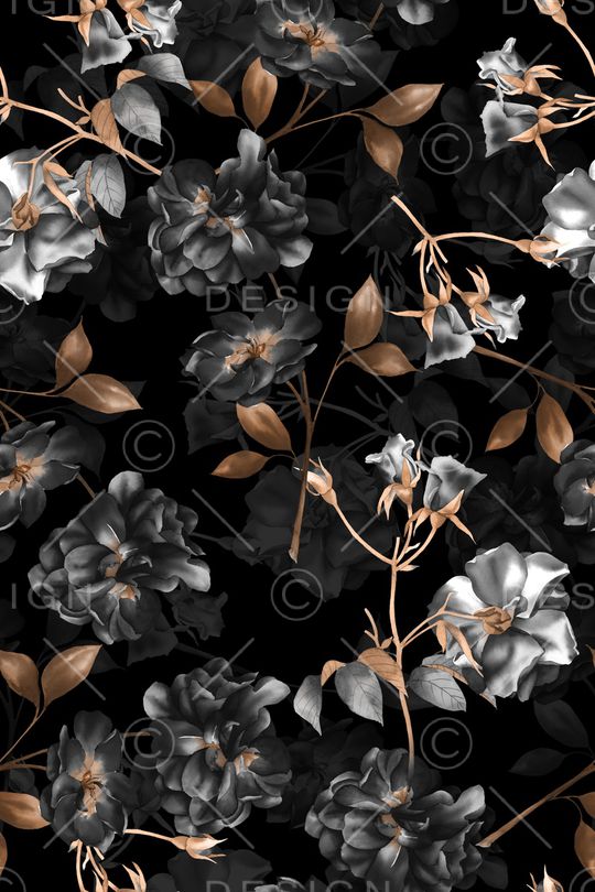 黑底花卉印花华亿平台图片