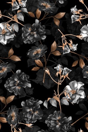 黑底花卉印花华亿平台图片