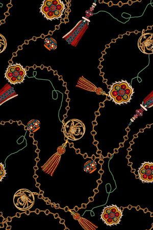 黑底花卉印花华亿平台图片