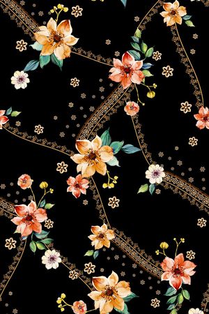 黑底花卉印花华亿平台图片
