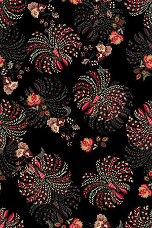 黑底花卉印花华亿平台图片