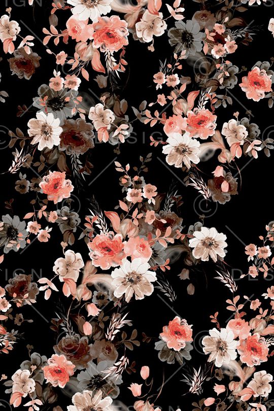 黑底花卉印花华亿平台图片