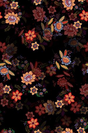 黑底花卉印花华亿平台图片