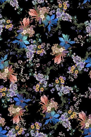 黑底花卉印花华亿平台图片