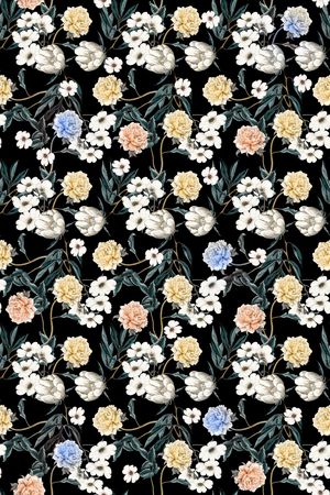 黑底花卉印花华亿平台图片