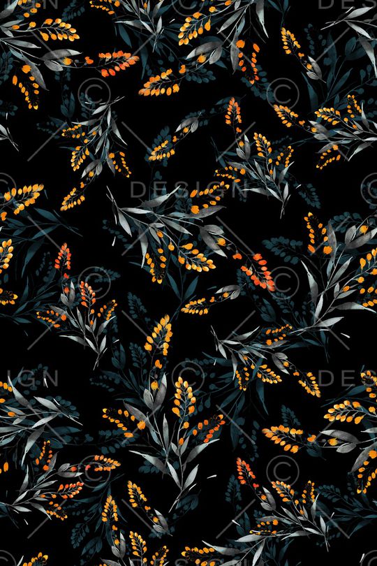 黑底花卉印花华亿平台图片