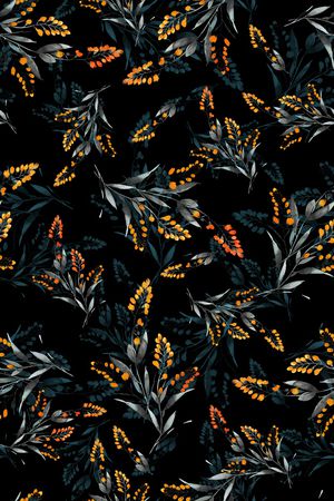 黑底花卉印花华亿平台图片