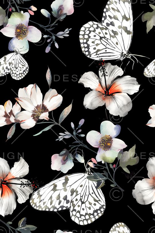 黑底花卉印花华亿平台图片