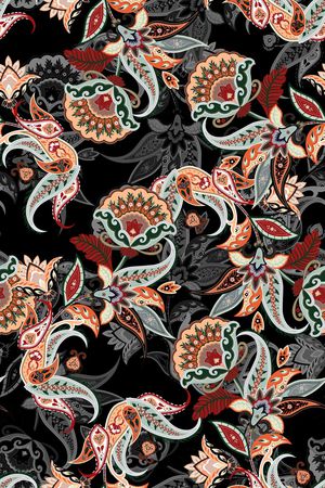 黑底花卉印花华亿平台图片