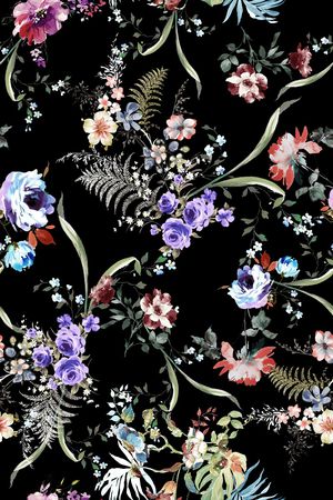 黑底花卉印花华亿平台图片