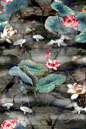 荷花印花华亿平台图片