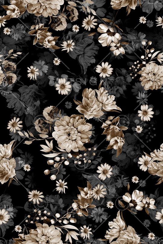 黑底花卉印花华亿平台图片