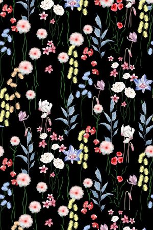 黑底花卉印花华亿平台图片