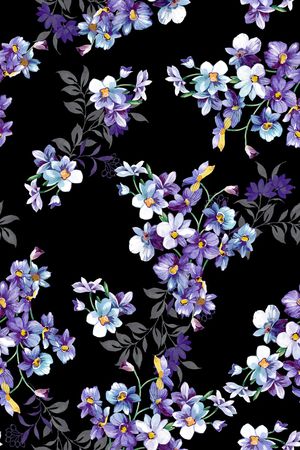 黑底花卉印花华亿平台图片