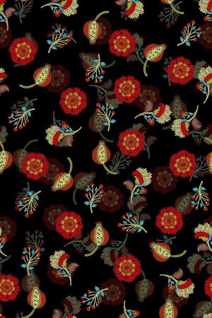 黑底花卉印花华亿平台图片