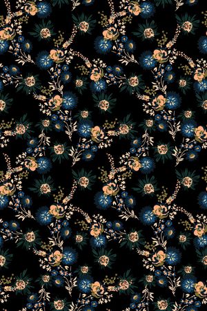 黑底花卉印花华亿平台图片