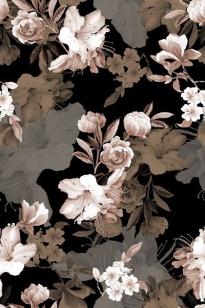 黑底花卉印花华亿平台图片