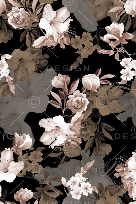 黑底花卉印花华亿平台图片