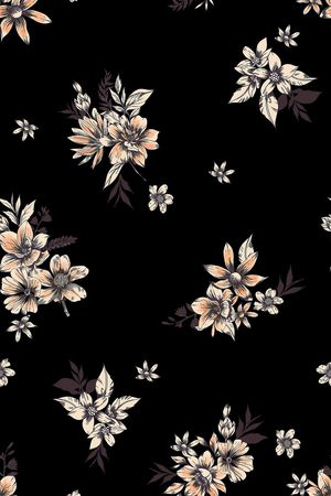 黑底花卉印花华亿平台图片