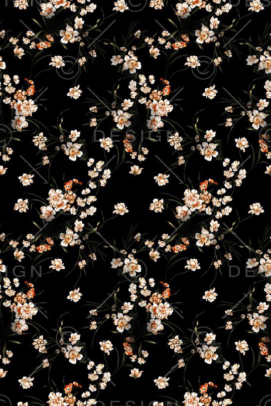 黑底花卉印花华亿平台图片