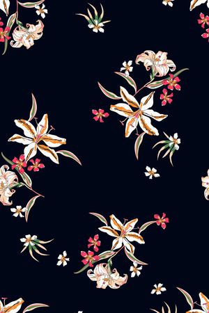 黑底花卉印花华亿平台图片