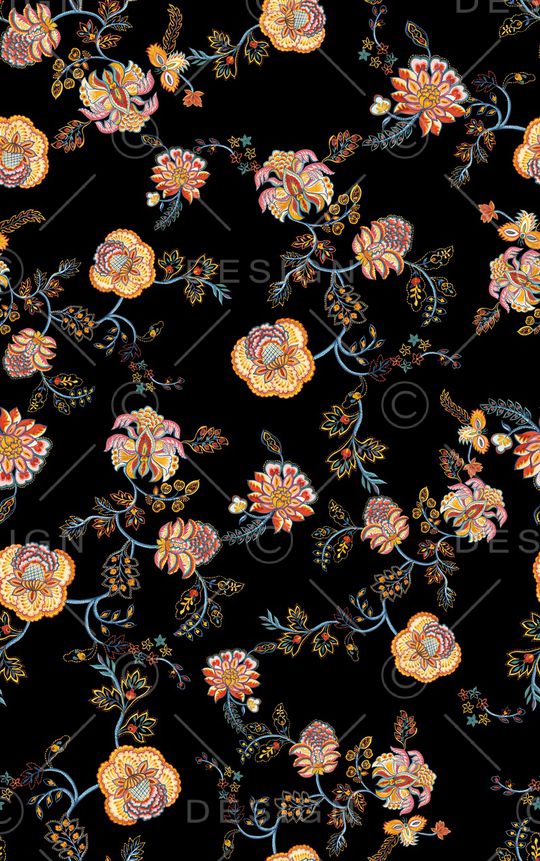 手绘花卉印花华亿平台图片